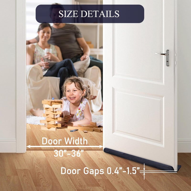 GDHOMM Under Door Draft Stopper Door Sweep Noise Blocker Weather Stripping Size Adjustable 30"-36" Gap Filler & Door Seal, Black - Image 3